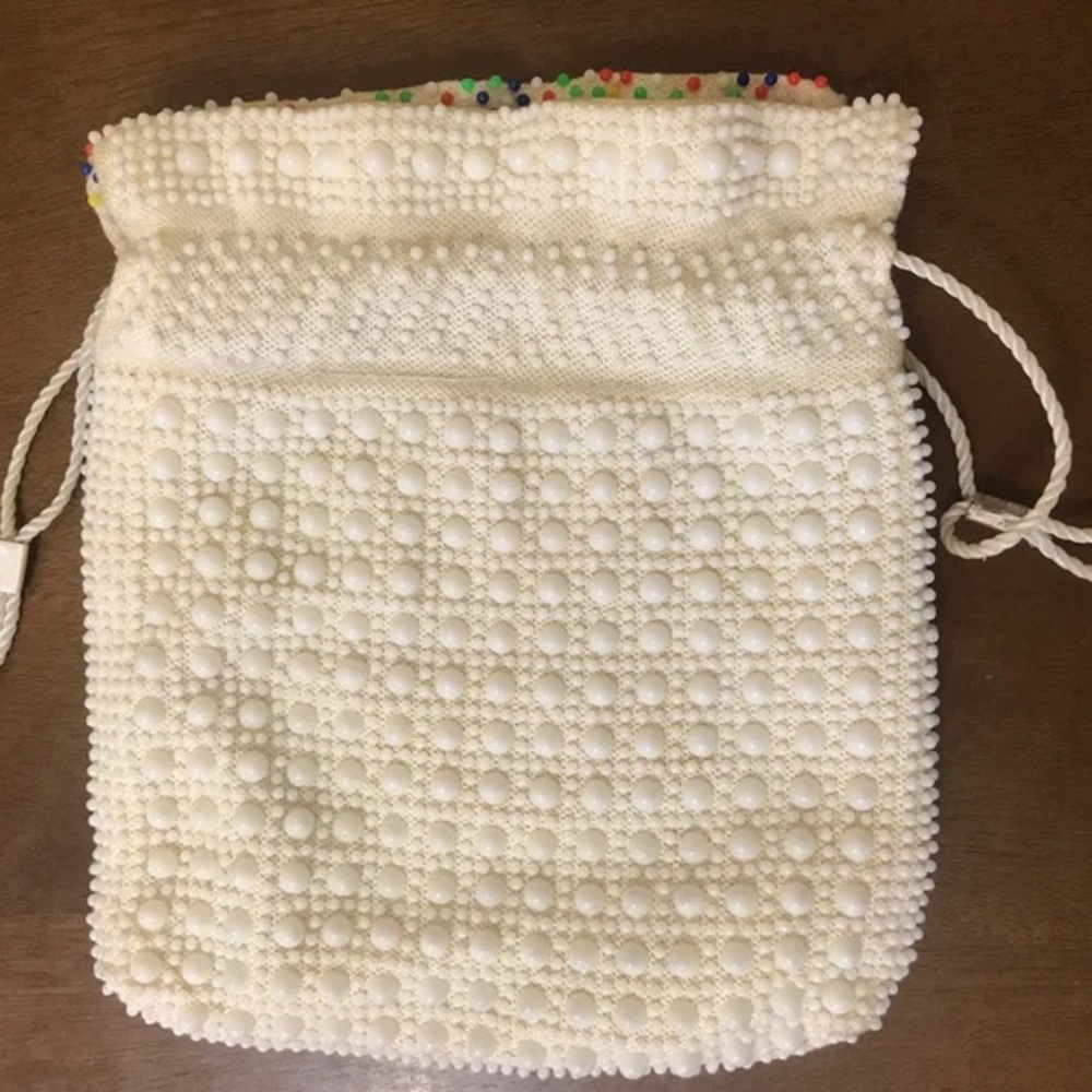 Vintage Rainbow Beaded Reversible Drawstring Pouch | Vintage Marble Bag - Picture 8 of 11
